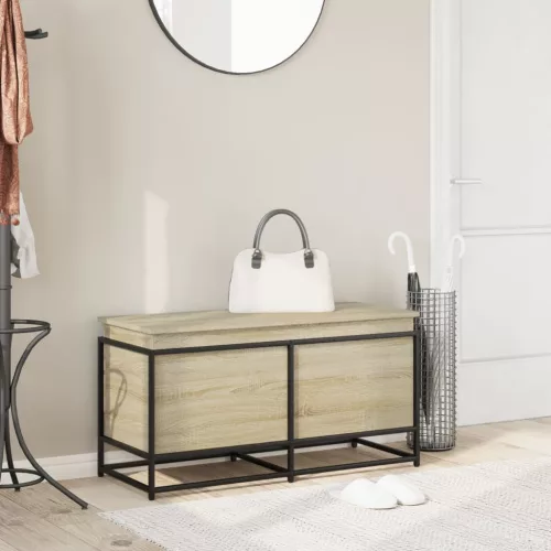  sonoma tölgy szerelt fa tárolóláda fedéllel 100x40x51,5 cm