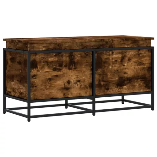  füstös tölgy színű szerelt fa tárolóláda fedéllel 100x40x51,5cm