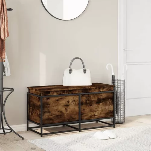  füstös tölgy színű szerelt fa tárolóláda fedéllel 100x40x51,5cm