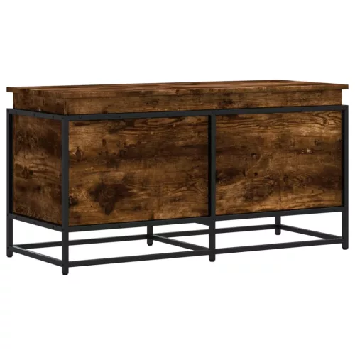  füstös tölgy színű szerelt fa tárolóláda fedéllel 100x40x51,5cm