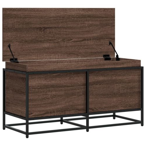  barna tölgy színű szerelt fa tárolóláda fedéllel 100x40x51,5 cm