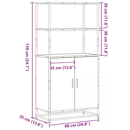  Highboard sonoma tölgy 68x35x139 cm gépelt fa és fém