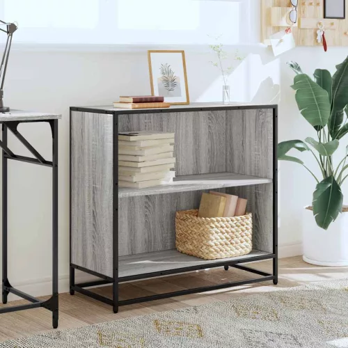  szürke sonoma színű szerelt fa könyvszekrény 80,5x35x76 cm