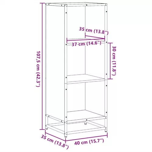  szürke sonoma színű szerelt fa könyvszekrény 40x35x107,5 cm