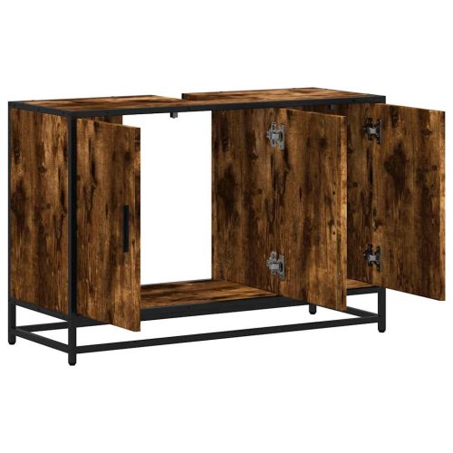  füstös tölgy szerelt fa fürdőszobai mosdószekrény 90x33x60 cm