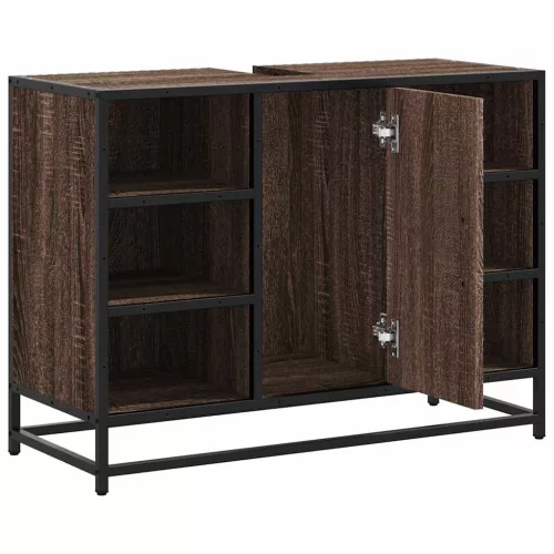  barna tölgy szerelt fa fürdőszobai mosdószekrény 80x33x60 cm