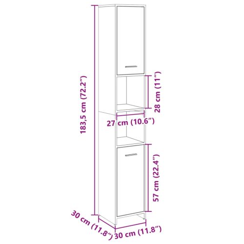  sonoma tölgy színű szerelt fa fürdőszobaszekrény 30x30x183,5 cm