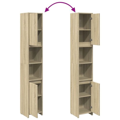  sonoma tölgy színű szerelt fa fürdőszobaszekrény 30x30x183,5 cm