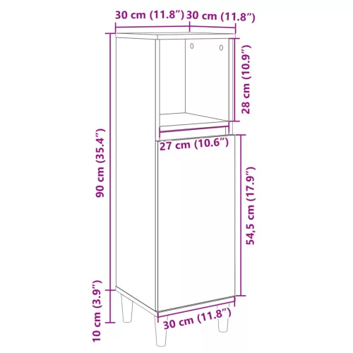  sonoma tölgy színű szerelt fa fürdőszobaszekrény 30x30x100 cm