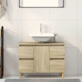    sonoma tölgy színű szerelt fa mosdószekrény 80 x 33 x 60 cm