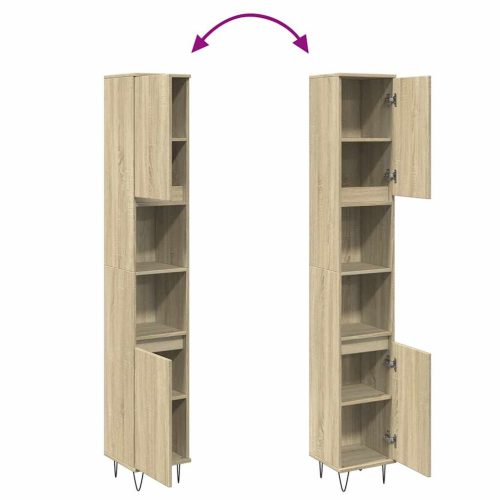  sonoma tölgy színű szerelt fa fürdőszobaszekrény 30x30x190 cm