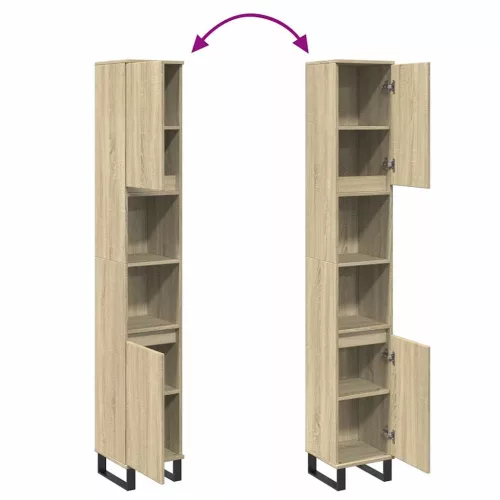  sonoma tölgy színű szerelt fa fürdőszobaszekrény 30x30x190 cm