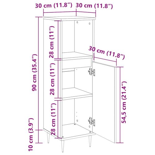  sonoma tölgy színű szerelt fa fürdőszobaszekrény 30x30x100 cm