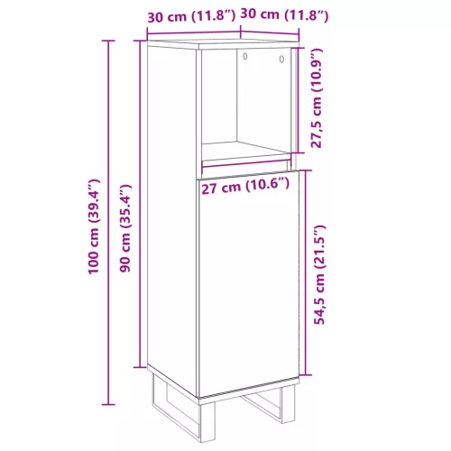  sonoma tölgy színű szerelt fa fürdőszobaszekrény 30x30x100 cm