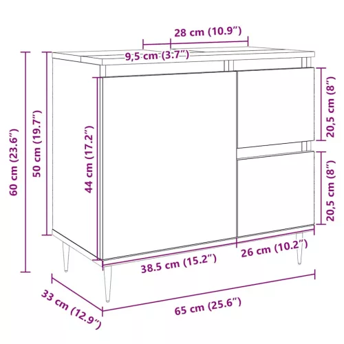  sonoma tölgy szerelt fa fürdőszobai mosdószekrény 65x33x60 cm