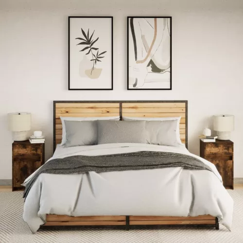  2 db füstös tölgy színű szerelt fa éjjeliszekrény LED-fényekkel