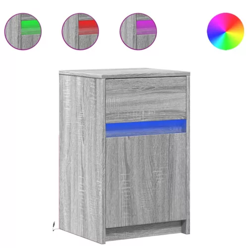  2 db szürke sonoma színű szerelt fa éjjeliszekrény LED-ekkel