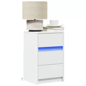  fehér szerelt fa éjjeliszekrény LED-fényekkel