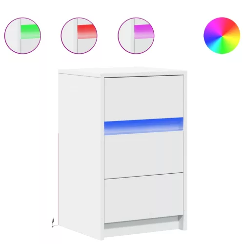  fehér szerelt fa éjjeliszekrény LED-fényekkel