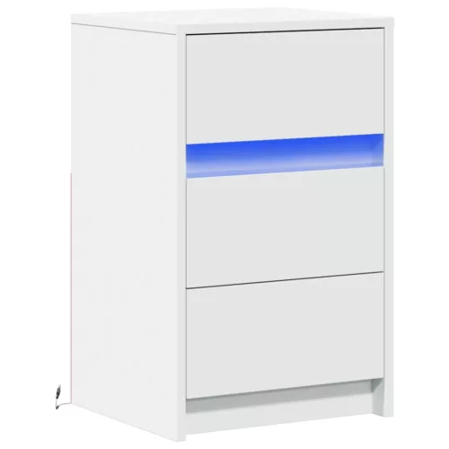  fehér szerelt fa éjjeliszekrény LED-fényekkel