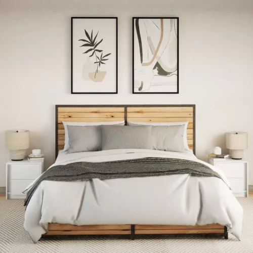  2 db fehér szerelt fa éjjeliszekrény LED-fényekkel