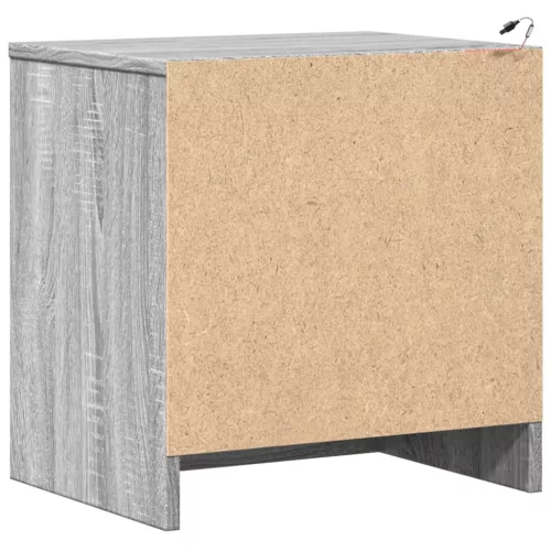  2 db szürke sonoma színű szerelt fa éjjeliszekrény LED-ekkel