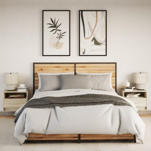  2 db sonoma tölgy színű fali éjjeliszekrény LED-világítással