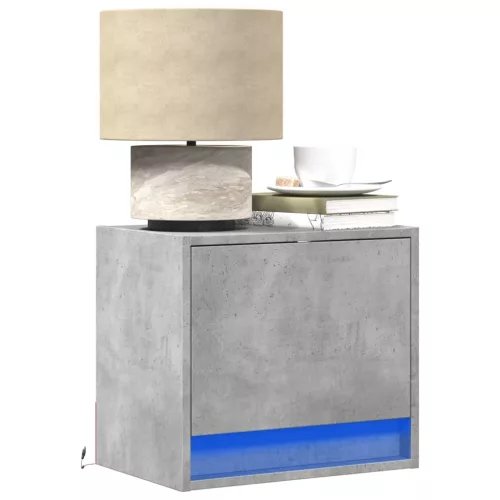  2 db betonszürke fali éjjeliszekrény LED-világítással