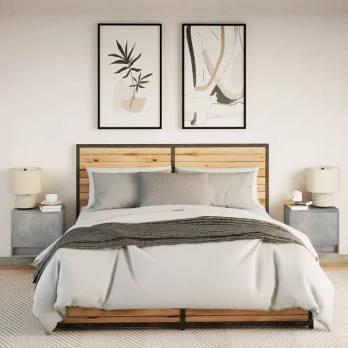  2 db betonszürke fali éjjeliszekrény LED-világítással