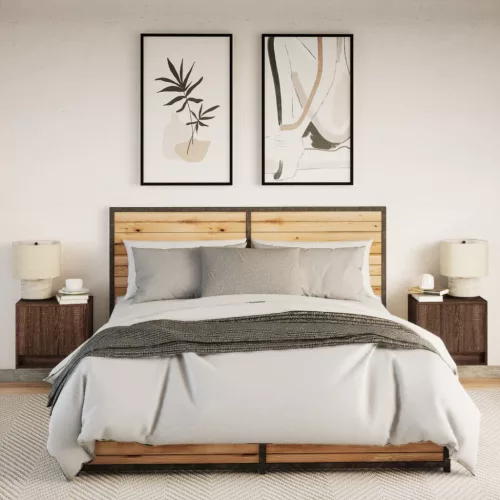  2 db barna tölgy színű éjjeliszekrény LED-világítással