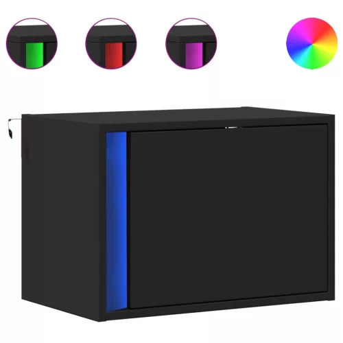  fekete falra szerelhető éjjeliszekrény LED-világítással