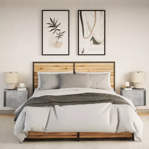  2 db betonszürke fali éjjeliszekrény LED-világítással