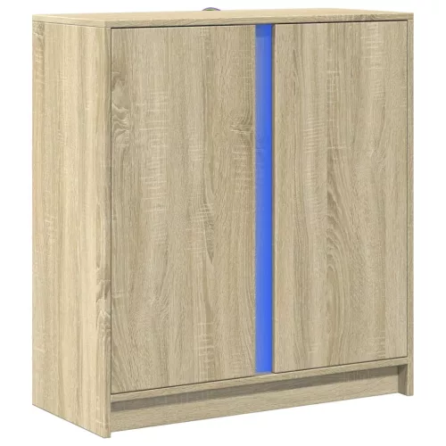  sonoma tölgy szerelt fa tálalószekrény LED-del 77 x 34 x 85 cm