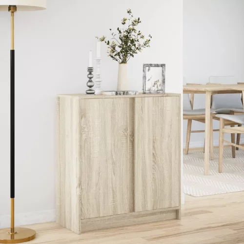  sonoma tölgy szerelt fa tálalószekrény LED-del 77 x 34 x 85 cm