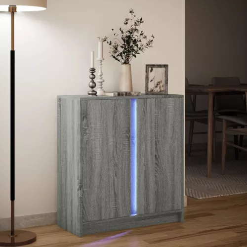  szürke sonoma szerelt fa tálalószekrény LED-del 77 x 34 x 85 cm