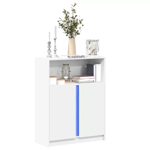  fehér szerelt fa tálalószekrény LED-del 77 x 34 x 100 cm