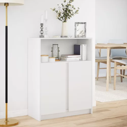  fehér szerelt fa tálalószekrény LED-del 77 x 34 x 100 cm