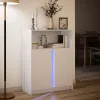  fehér szerelt fa tálalószekrény LED-del 77 x 34 x 100 cm