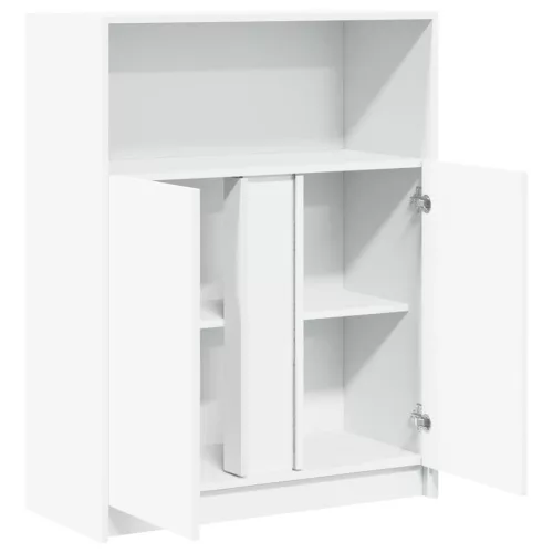  fehér szerelt fa tálalószekrény LED-del 77 x 34 x 100 cm