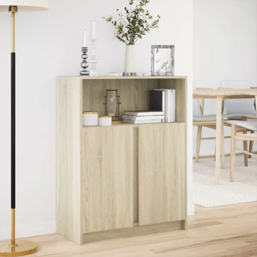  sonoma tölgy szerelt fa tálalószekrény LED-del 77 x 34 x 100 cm