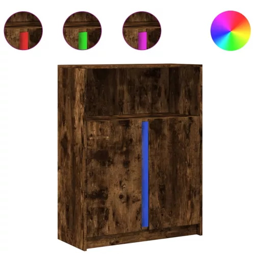  füstös tölgy szerelt fa tálalószekrény LED-del 77 x 34 x 100 cm