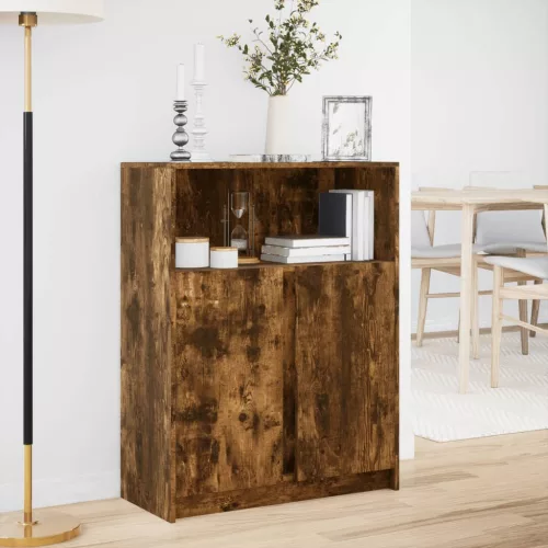  füstös tölgy szerelt fa tálalószekrény LED-del 77 x 34 x 100 cm