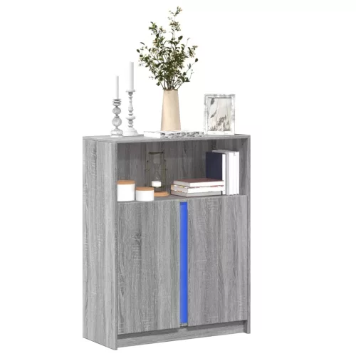  szürke sonoma szerelt fa tálalószekrény LED-del 77x34x100 cm