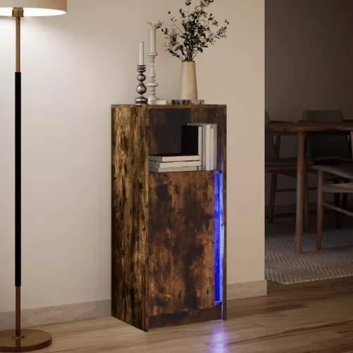  füstös tölgy szerelt fa tálalószekrény LED-del 42,5x34x100 cm