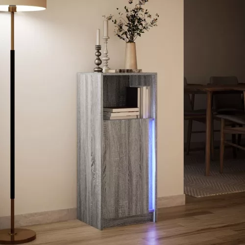  szürke sonoma szerelt fa tálalószekrény LED-del 42,5x34x100 cm
