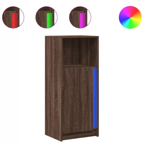  barna tölgy szerelt fa tálalószekrény LED-del 42,5x34x100 cm
