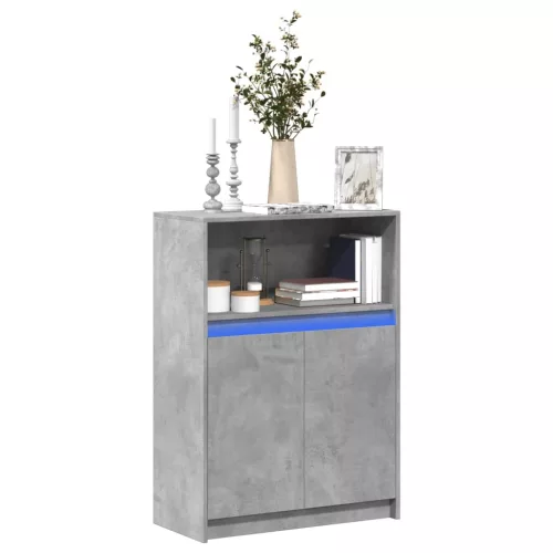  betonszürke szerelt fa tálalószekrény LED-del 72x34x100 cm