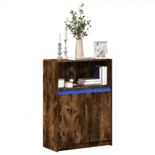  füstös tölgy szerelt fa tálalószekrény LED-del 72x34x100 cm
