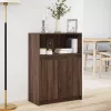  barna tölgy színű szerelt fa tálalószekrény LED-del 72x34x100cm