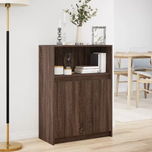  barna tölgy színű szerelt fa tálalószekrény LED-del 72x34x100cm